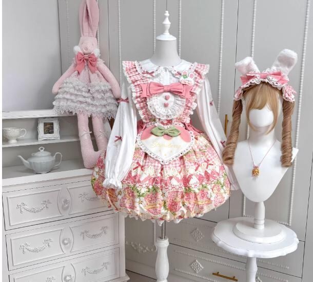 送料無料♡全2カラー うさ耳ブラウス&いちごJSKコンプリートセット set56★