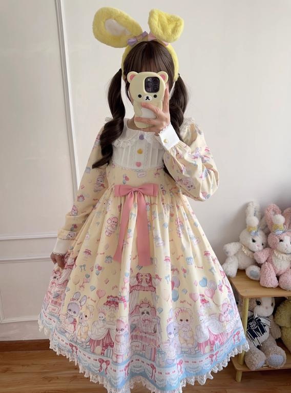 送料無料♡全2カラー ミモレ丈ロリィタワンピース wanpi10★