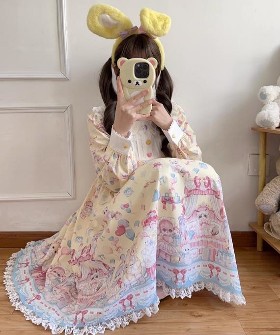 送料無料♡全2カラー ミモレ丈ロリィタワンピース wanpi10★