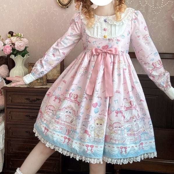 送料無料♡全2カラー ミモレ丈ロリィタワンピース wanpi10★