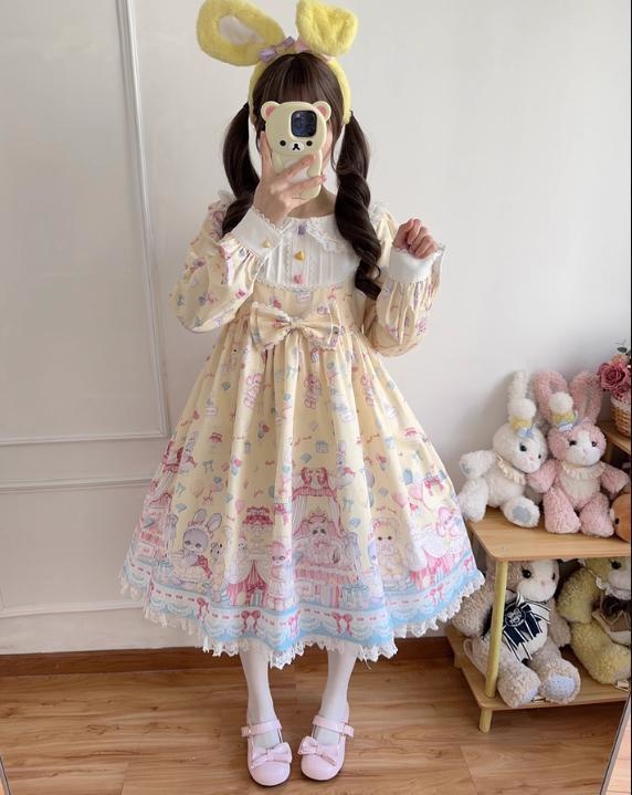 送料無料♡全2カラー ミモレ丈ロリィタワンピース wanpi10★