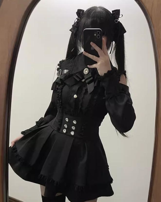 送料無料♡全3カラー 地雷系オフショルセットアップ set8★