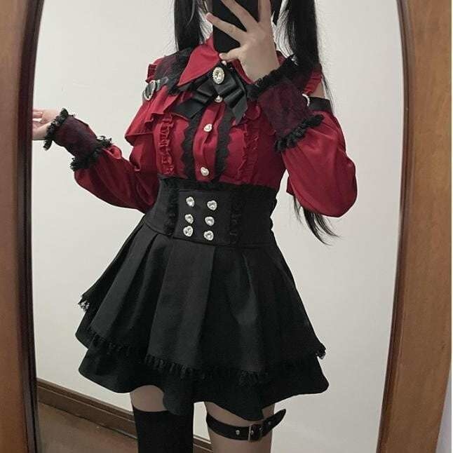 送料無料♡全3カラー 地雷系オフショルセットアップ set8★