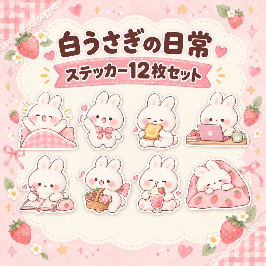 🐰白うさぎの日常ステッカー12枚セット🍓