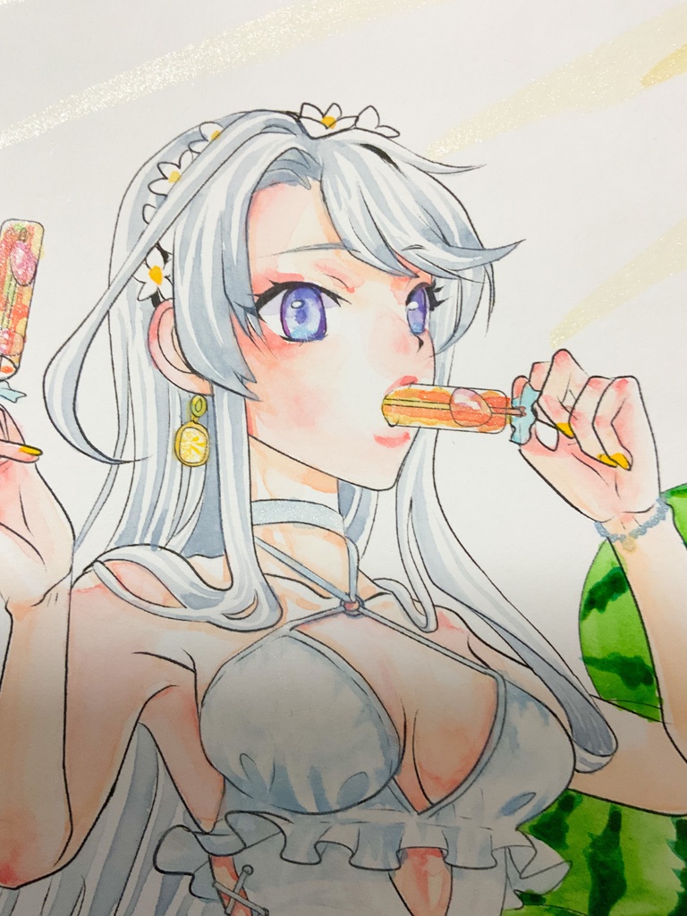 艦これ狭霧水着水彩画手書きイラスト