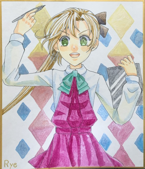 艦これ秋雲手描きイラスト水彩画。色紙中サイズ