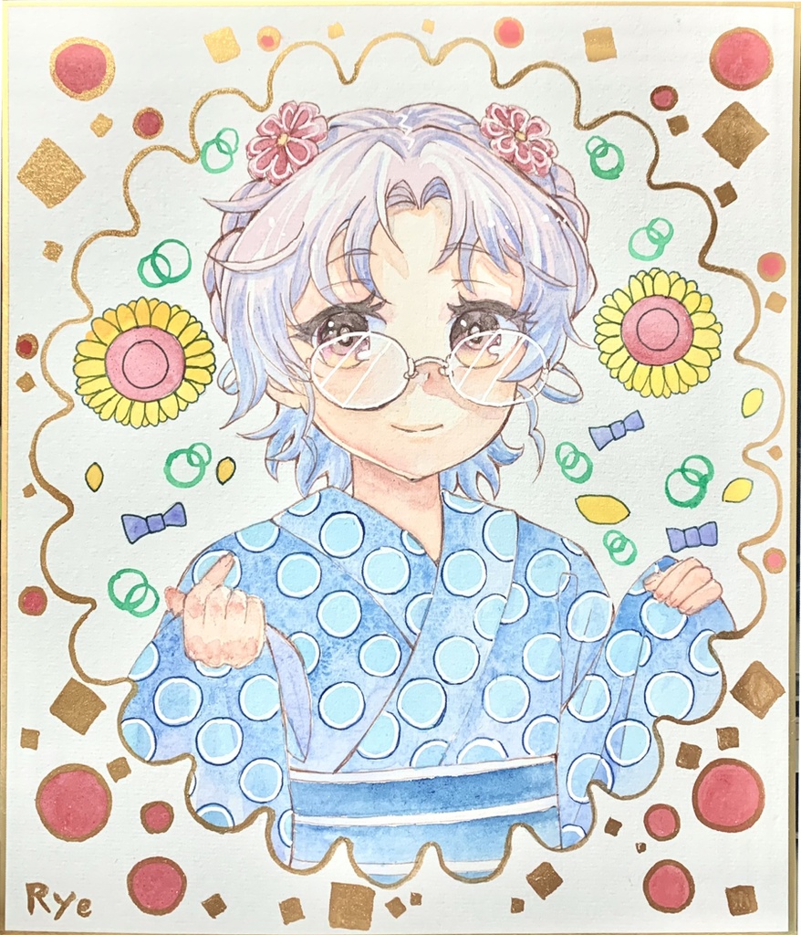艦これ平戸手描きイラスト水彩画。色紙中サイズ
