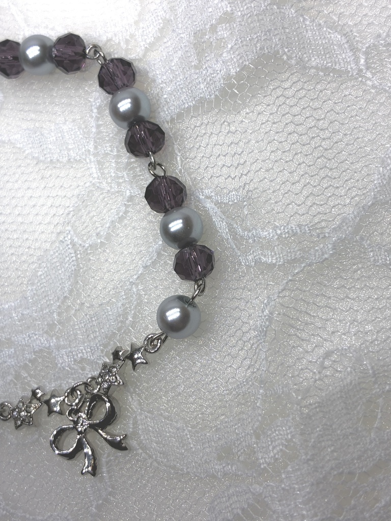 星とリボンチャーム付きのパールブレスレット