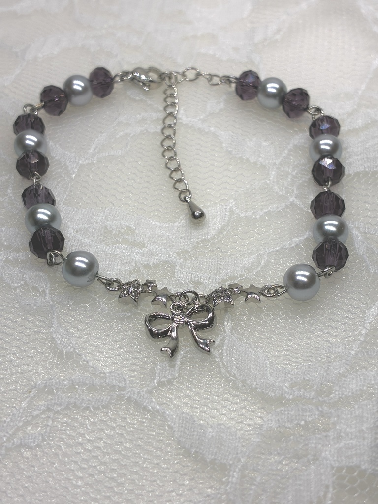 星とリボンチャーム付きのパールブレスレット