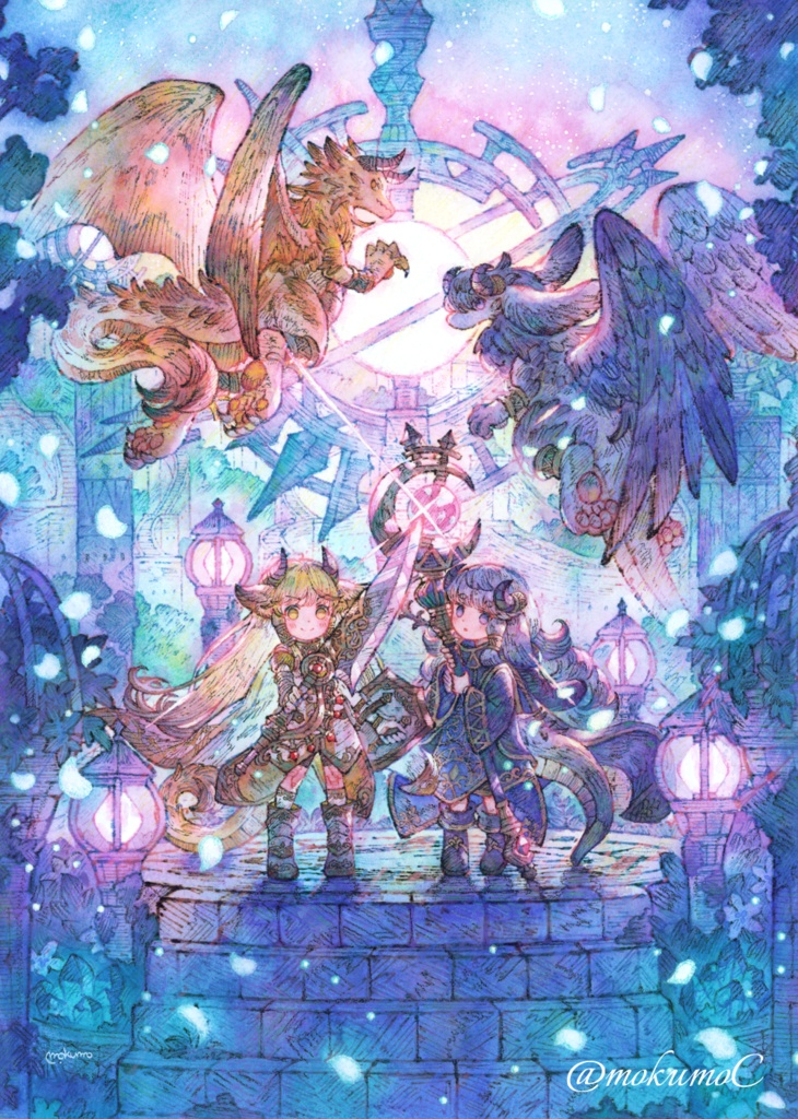 【額装原画】太陽の剣士と月の魔術師