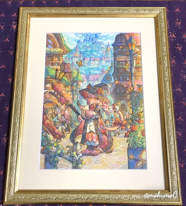 【額装原画】猫魔法使いの街歩き
