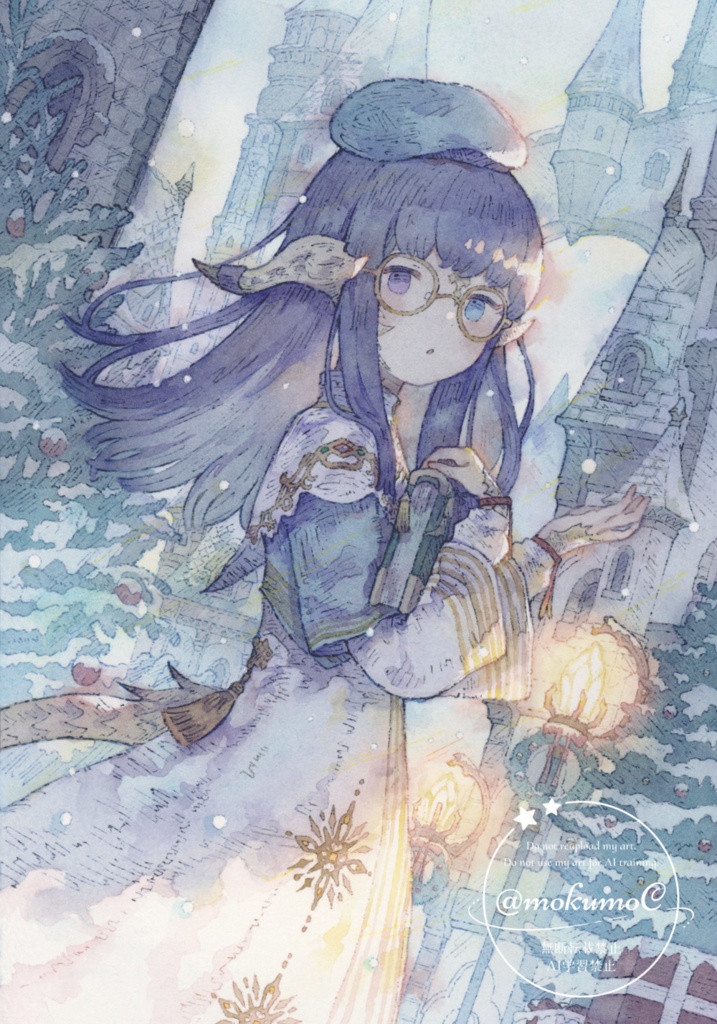 【フレームレス原画】冬の街で【Skeb作品】