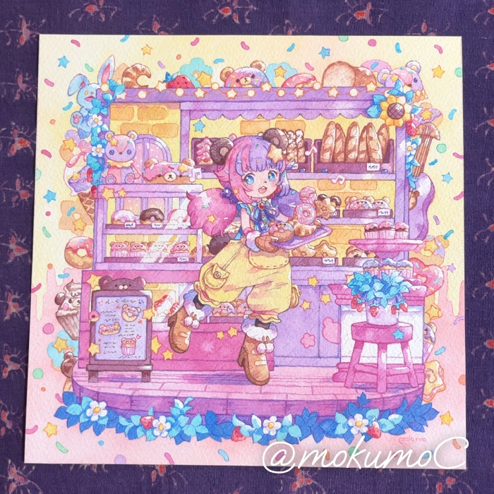 【フレームレス原画】パンとドーナツのお店【Skeb作品】