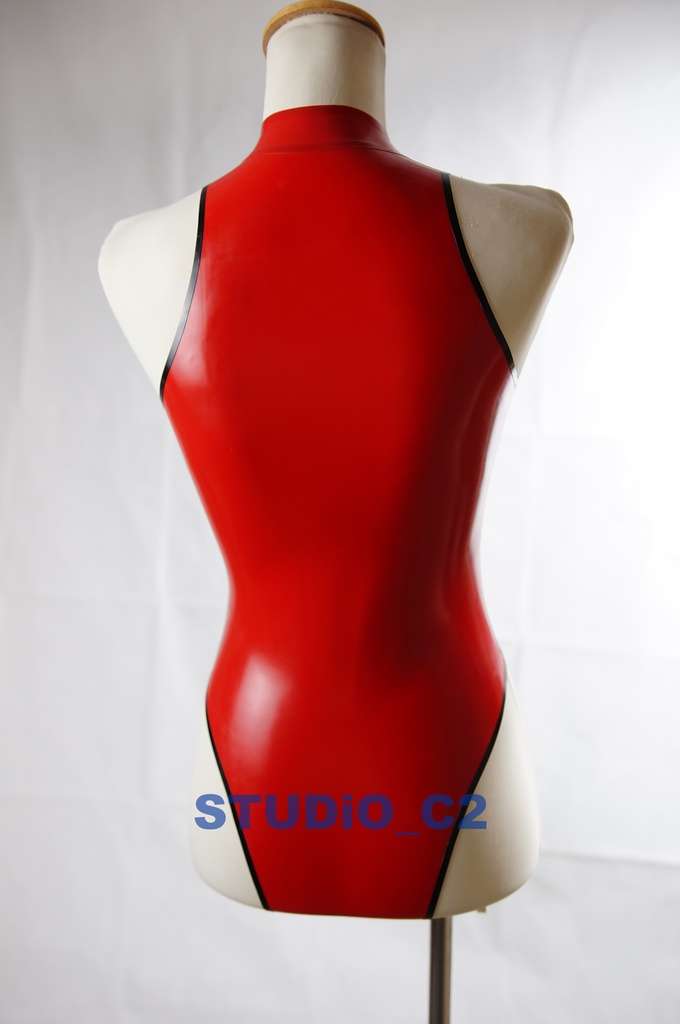 フロントジッパーレオタード レッドブラック