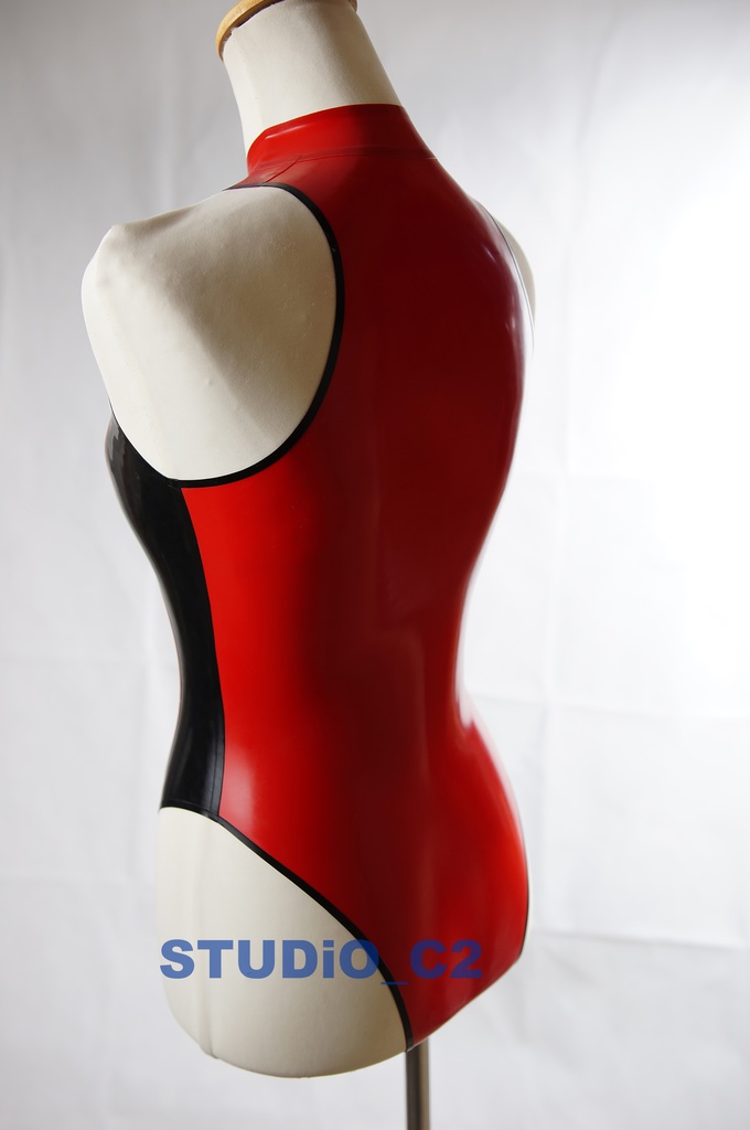 フロントジッパーレオタード レッドブラック