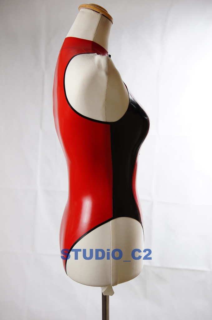 フロントジッパーレオタード レッドブラック