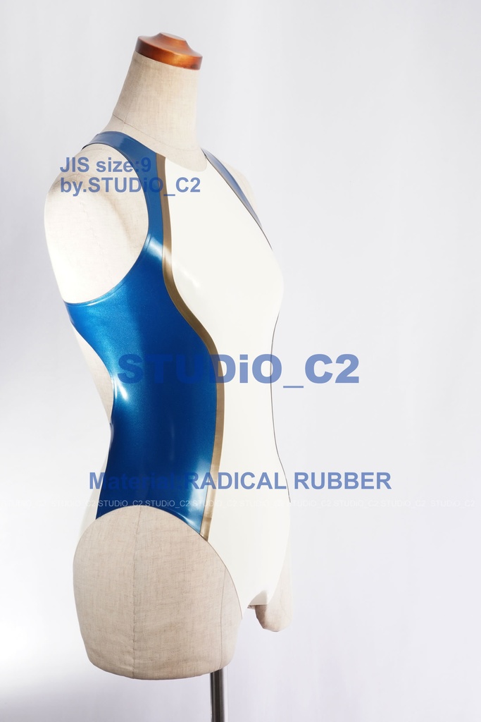 「売り切れました」ラバー競泳水着 9号サイズ 白/青