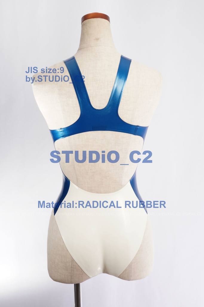 「売り切れました」ラバー競泳水着 9号サイズ 白/青