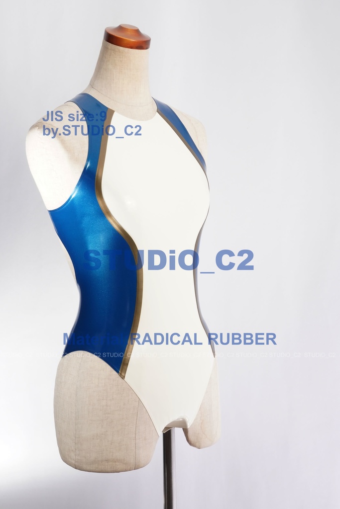 「売り切れました」ラバー競泳水着 9号サイズ 白/青