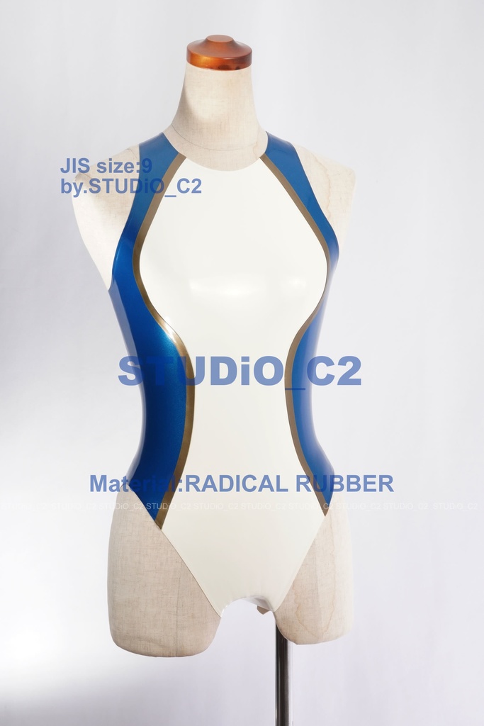 「売り切れました」ラバー競泳水着 9号サイズ 白/青