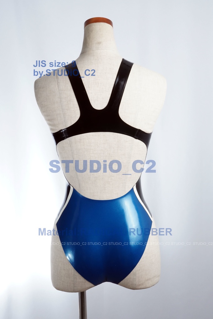 ラバー競泳水着 9号 メタリック青/黒