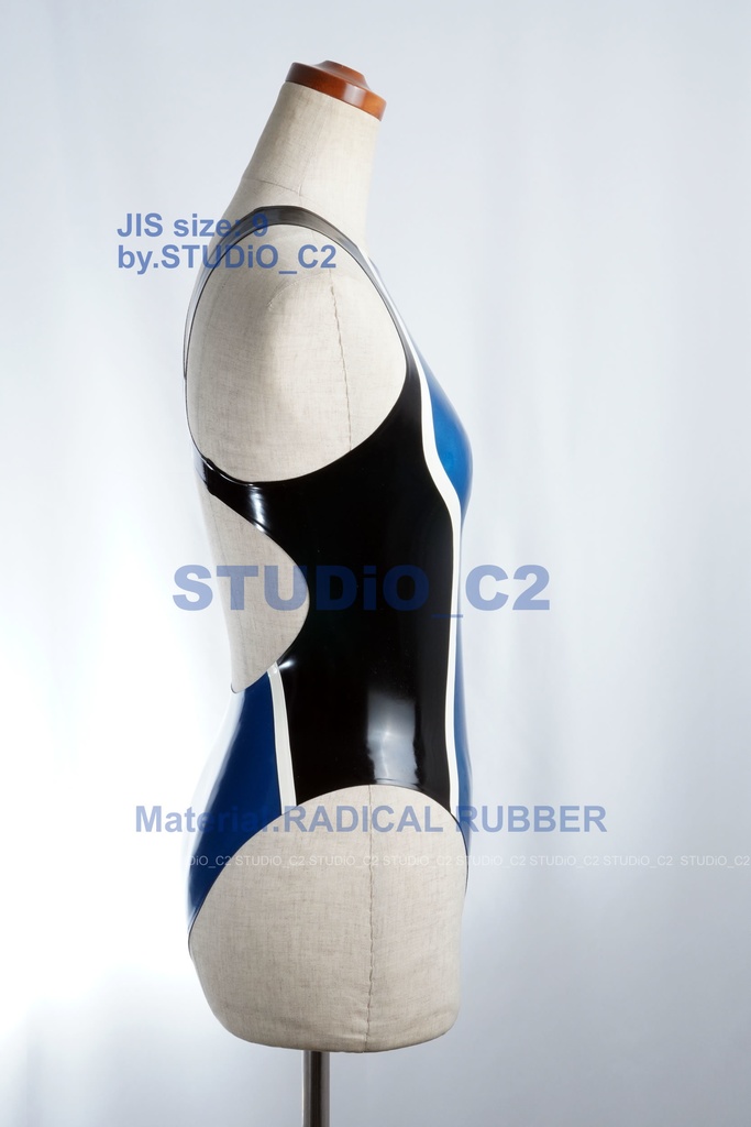 ラバー競泳水着 9号 メタリック青/黒