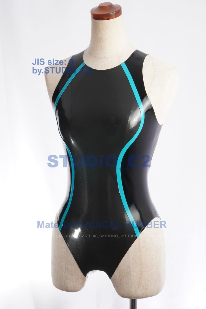 ラバー競泳水着 9号 ガンメタ/黒