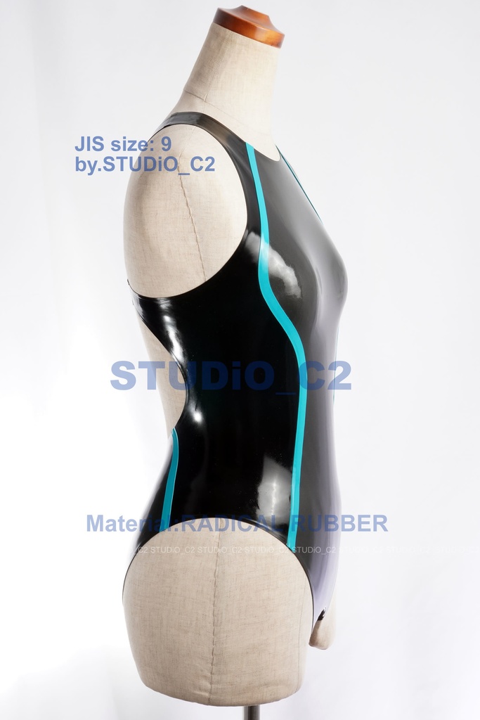 ラバー競泳水着 9号 ガンメタ/黒