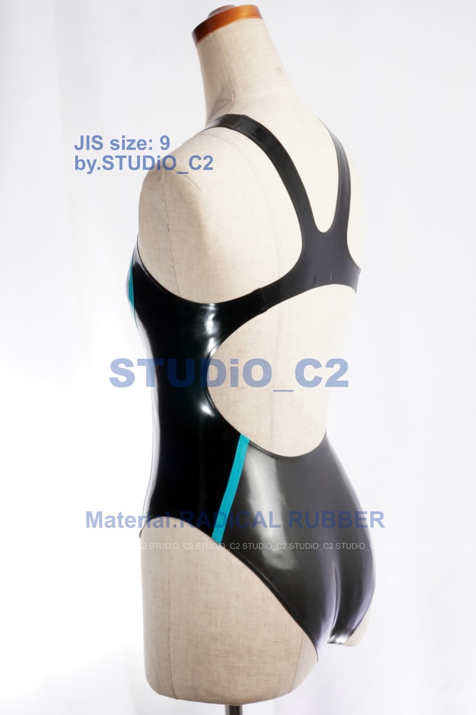 ラバー競泳水着 9号 ガンメタ/黒