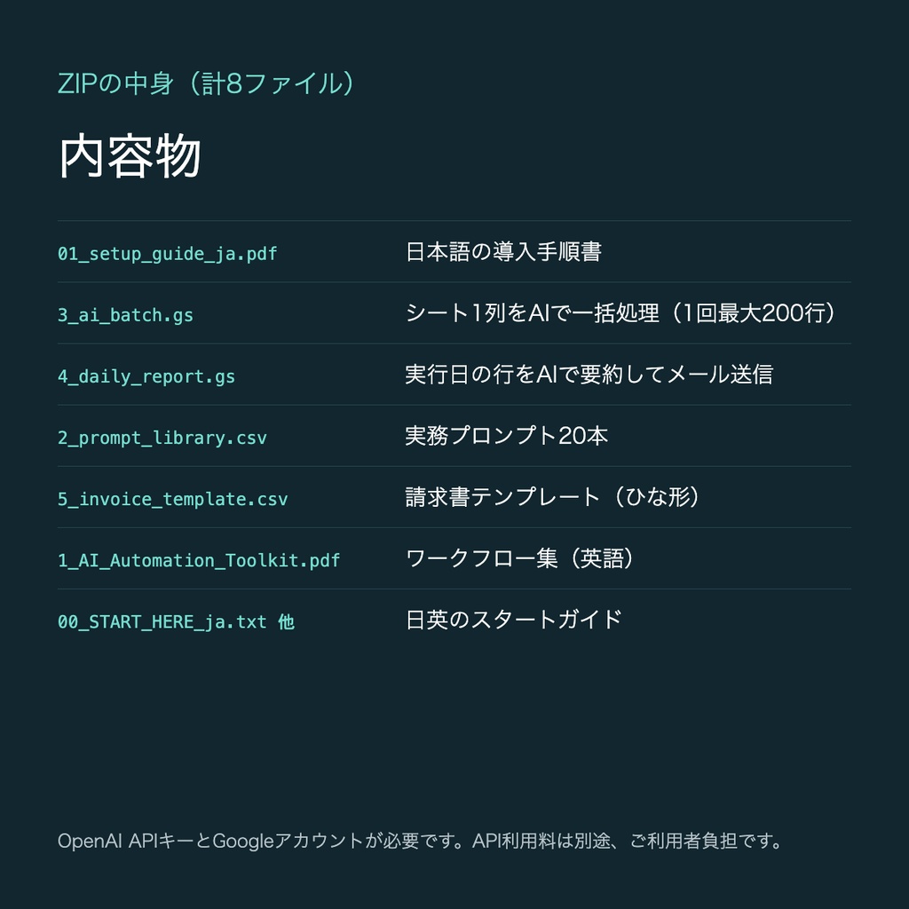シート事務のAI自動化キット|GAS2本・日本語導入手順書
