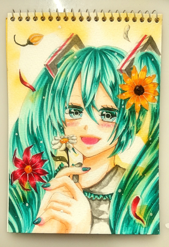 初音ミク手描きイラスト色紙