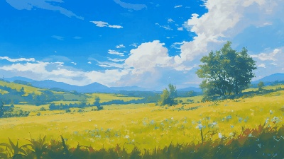 風の吹く草原の動画素材。アニメーション。