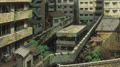 ごちゃごちゃした日本の廃墟のアニメーション。動画素材