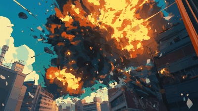 街で起きた爆発のアニメーション。動画素材