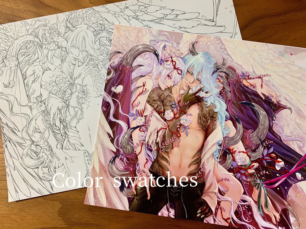 天使と悪魔(侵食領域)/オリジナル塗り絵線画