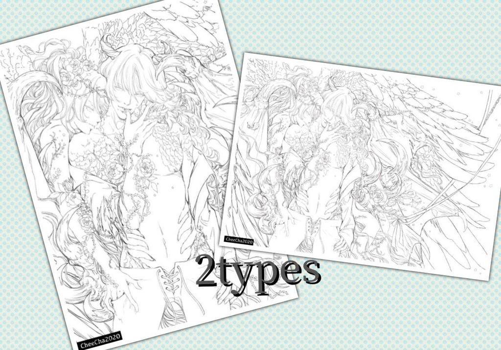 天使と悪魔(侵食領域)/オリジナル塗り絵線画