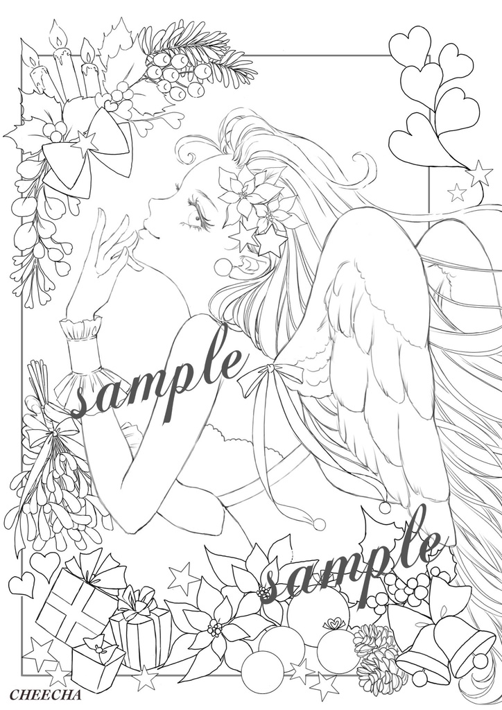 Xmasの天使ちゃん🎄/オリジナル塗り絵線画