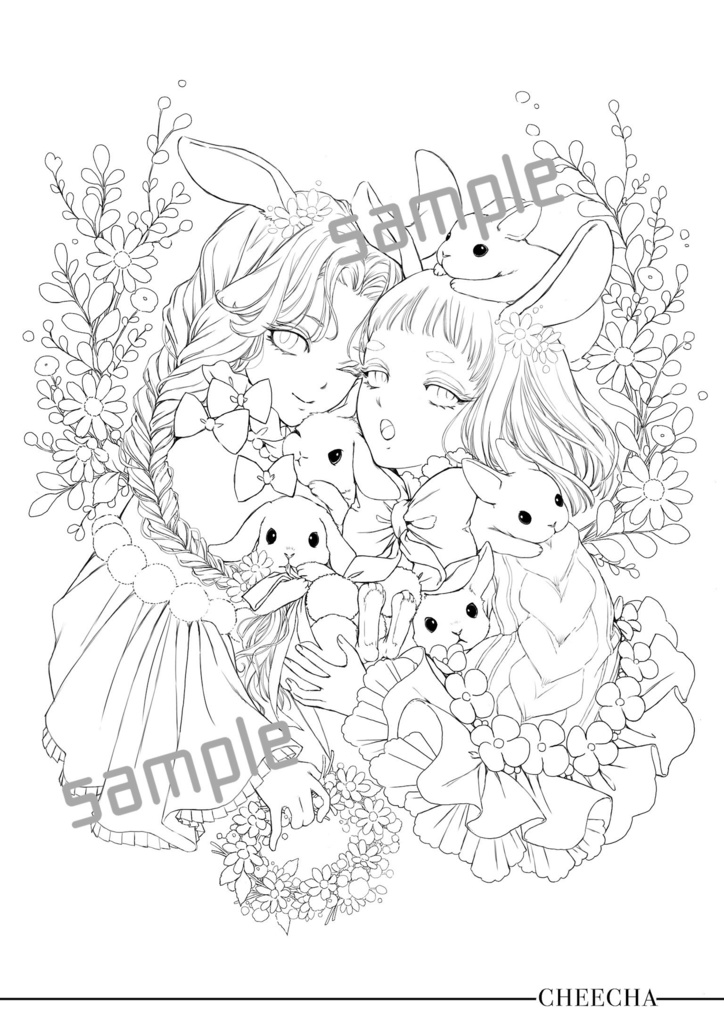 無料塗り絵線画/2023春待ちうさぎ🐰