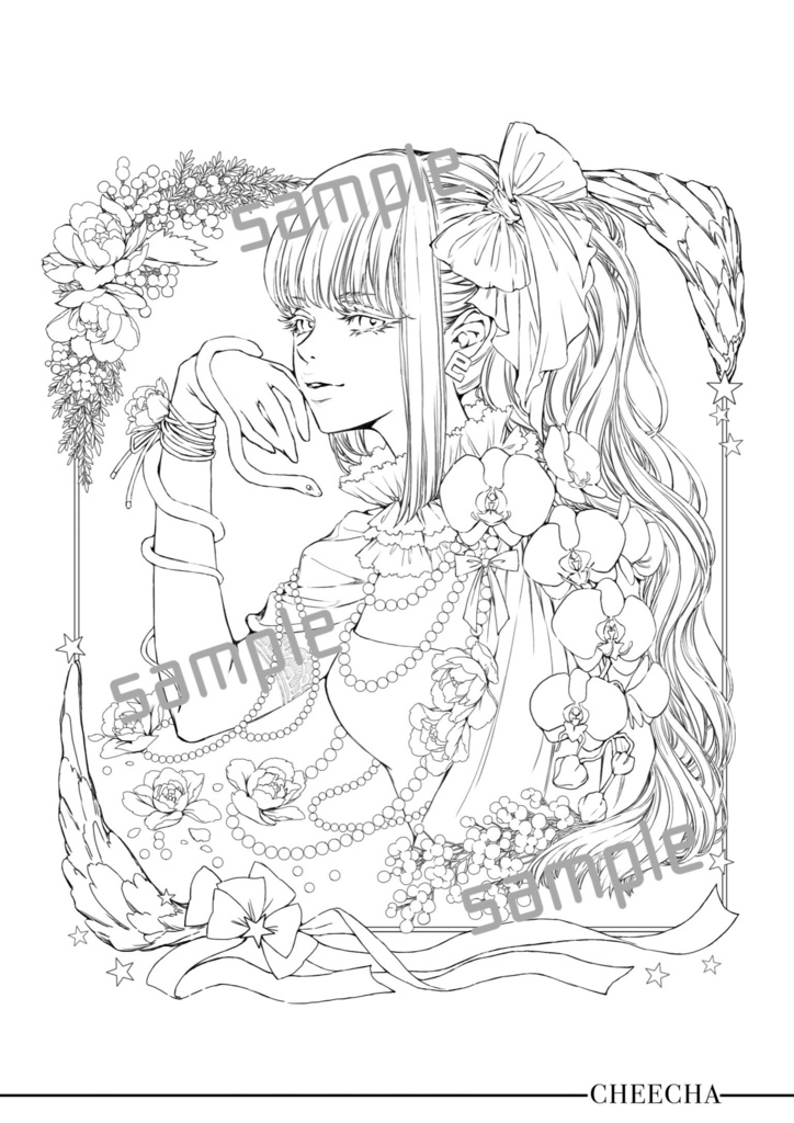 無料塗り絵線画 /2025 Snake & Girl