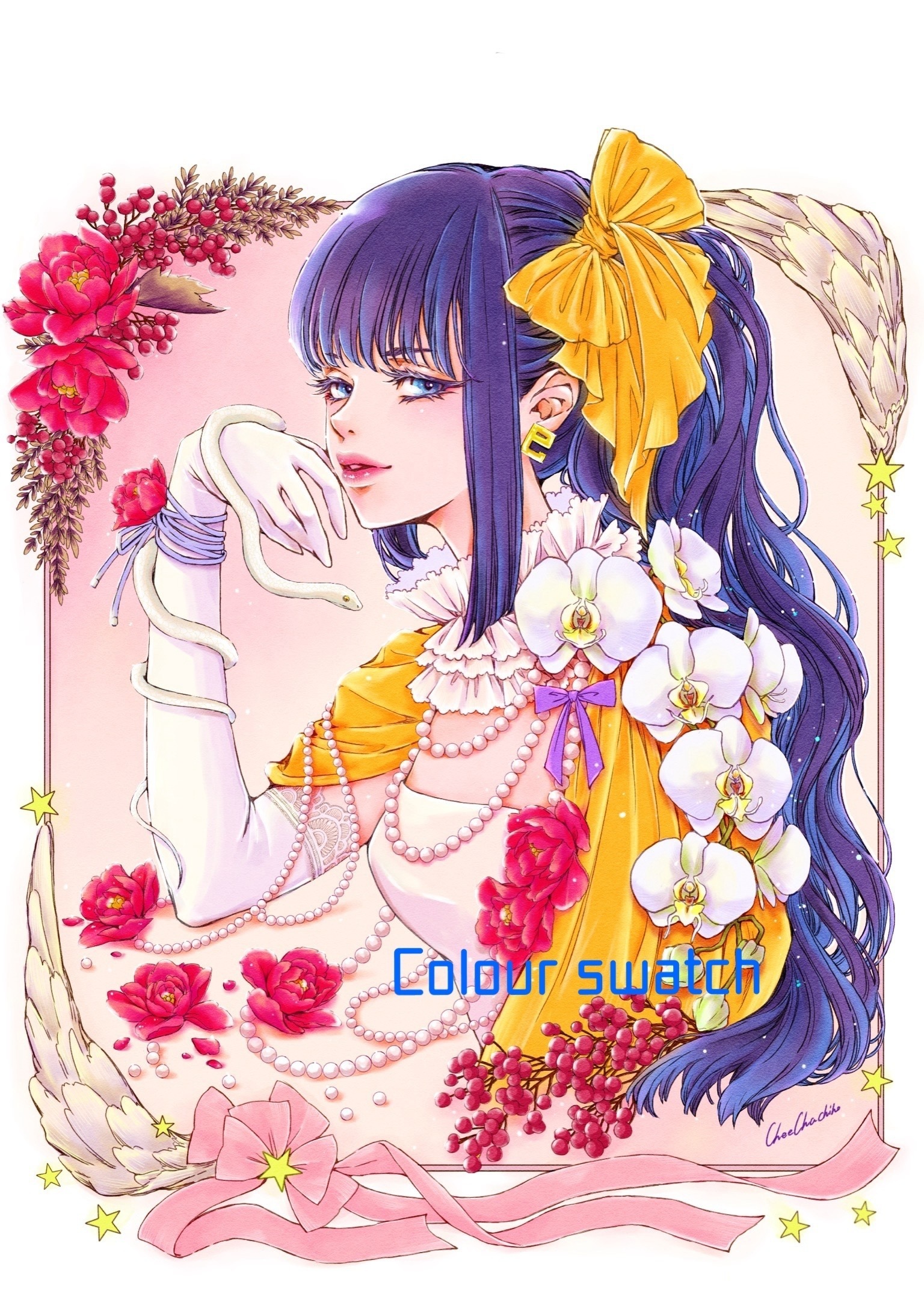 無料塗り絵線画 ／2025 Snake ＆ Girl - CHEECHA.chiho - BOOTH