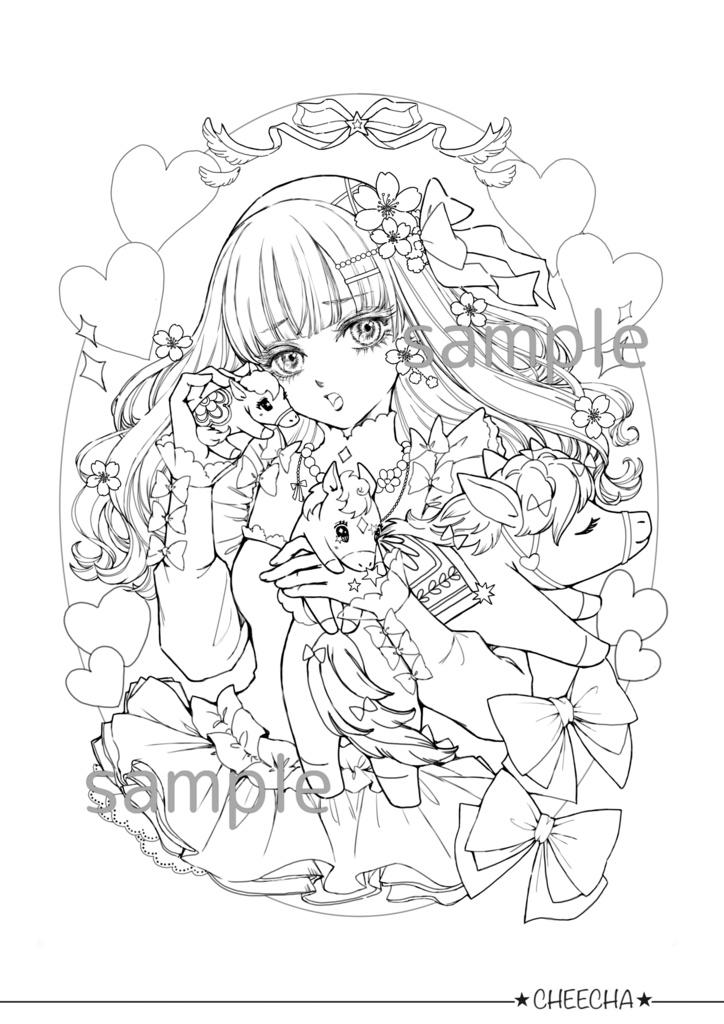 無料塗り絵線画/2026🐴 Horse & Girl✨