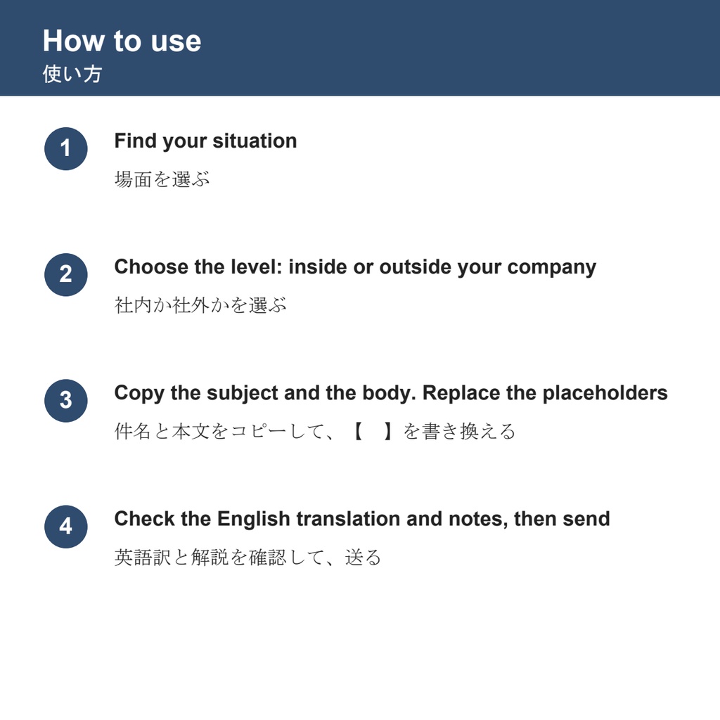 Business Japanese Email Templates|47通・英語訳と解説つき|ビジネスメール文例集【Word】