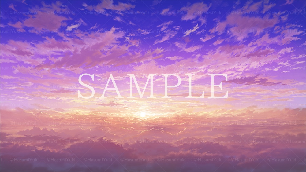 【第二弾】4K画像 背景イラスト・素材(黄雲と二藍の夕景)