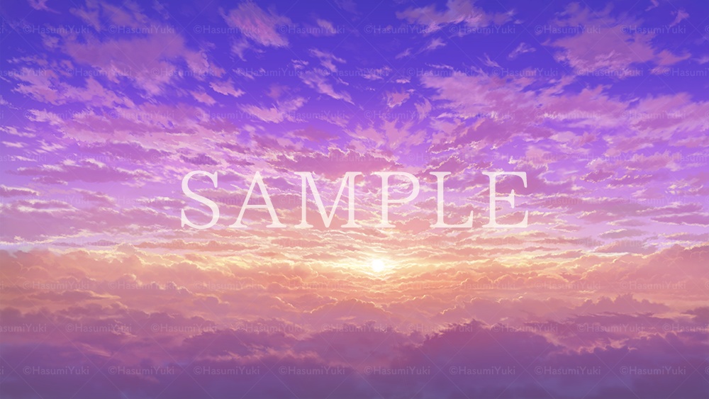 【第二弾】4K画像 背景イラスト・素材(黄雲と二藍の夕景)