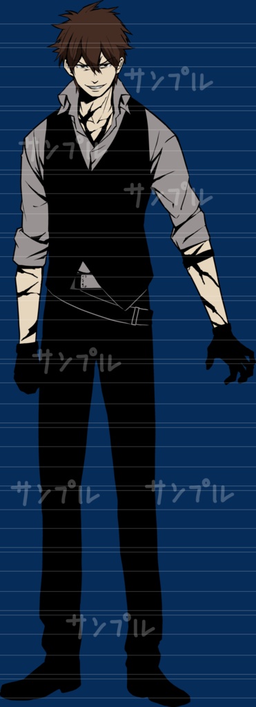 男性の全身の立ち絵08(表情16種)5/6日更新済おまけ追加