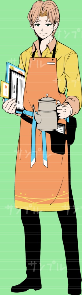 男性の全身の立ち絵10(表情16種) カフェ店員その1 5/6日更新済おまけ追加