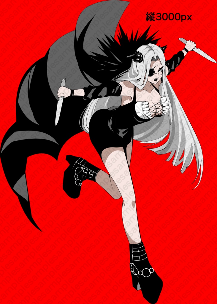 女性の全身の立ち絵03(通常立ち絵表情16種+戦闘立ち絵表情2種+眼帯無しおまけ有)