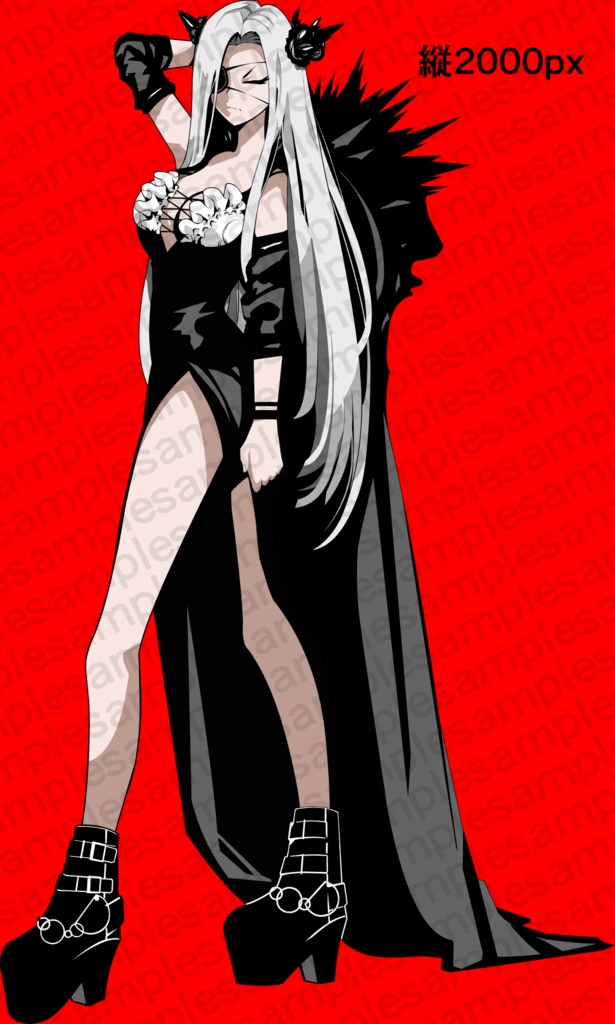 女性の全身の立ち絵03(通常立ち絵表情16種+戦闘立ち絵表情2種+眼帯無しおまけ有)