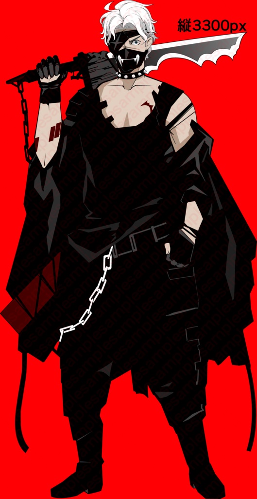 男性の全身の立ち絵26 眼帯&マスク着用のおまけ差分あり(通常表情15種、おまけ表情14種)