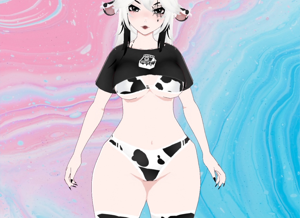 【VRoid】Black Cow Outfit and Ears